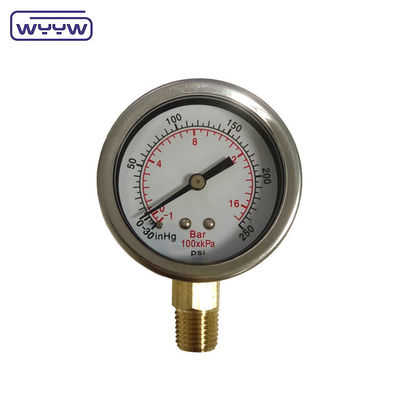-30inHg Vakum Bileşik Ölçü Yağ Doldurma Alt Bağlantısı 1/4 &quot; Bsp 2&quot; Basınçölçeri