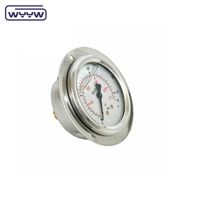 EN837-1 panel montajı 25 bar 63mm ön flens yağla dolu basınç ölçer