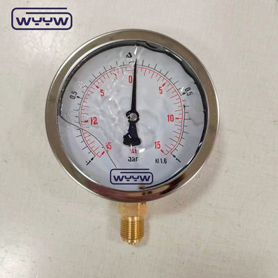 SS304 Durum bileşik ölçer basınç ölçer radyal yön -1-1bar -15-15psi 100mm Yağ dolusu