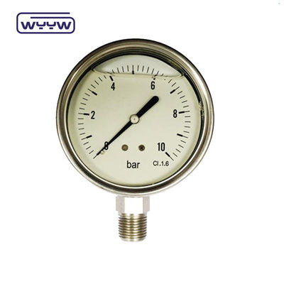 4 inç paslanmaz çelik yağ dolu basınç ölçer 2.5%/1.6% doğruluk ve 1/4''PT/NPT/G/M iplik