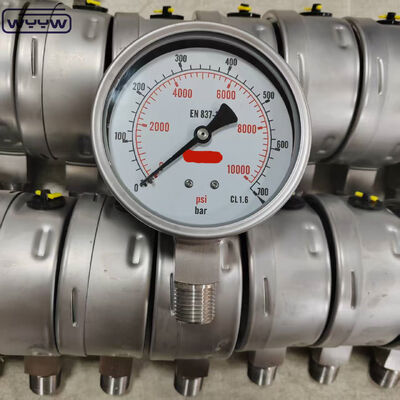 Silikon Gliserin Doldurulmuş Bezel Ring Basınç Ölçücüsü Endüstriyel Uygulamalar İçin 100mm Dial ve Alt Montajlı